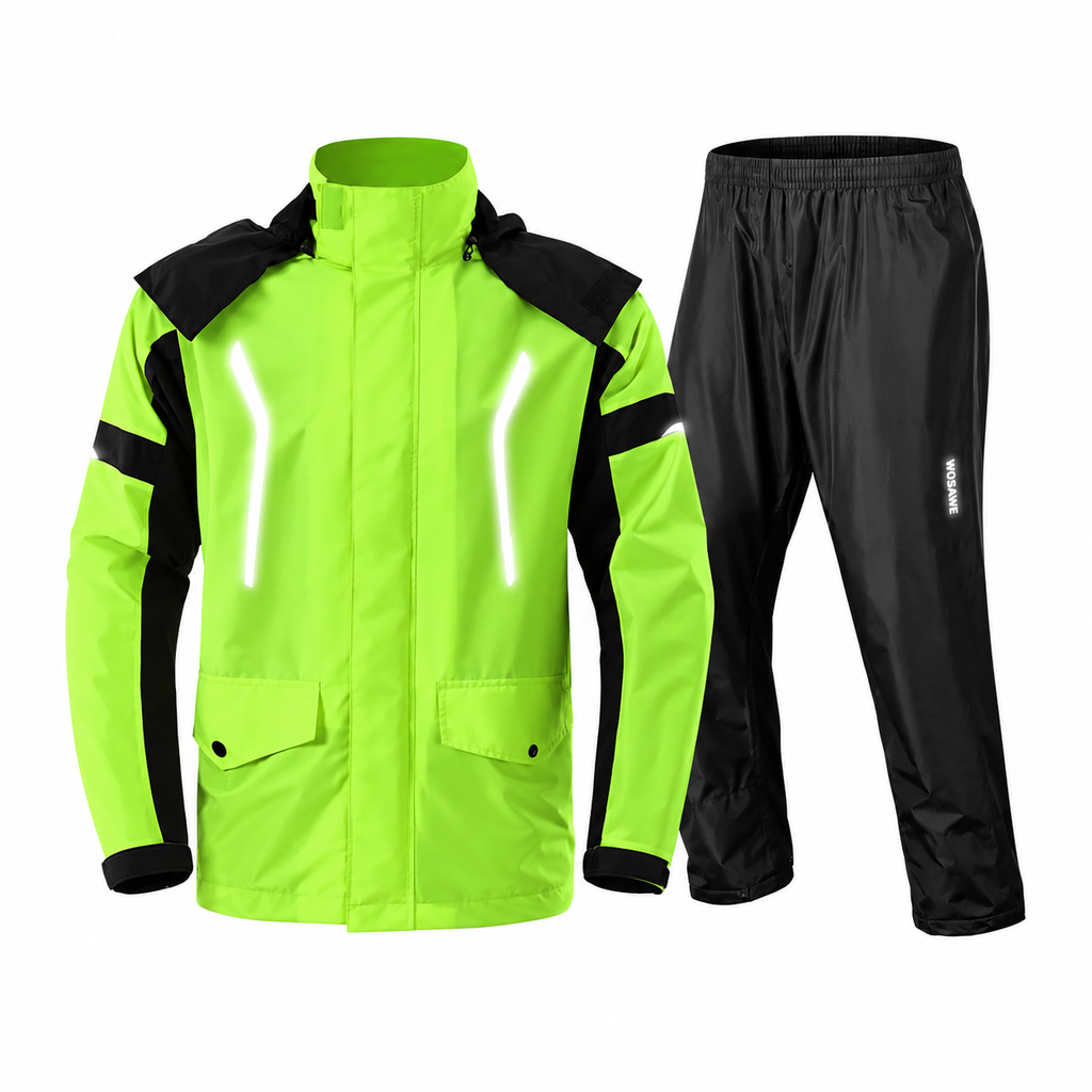 Modular Motorcycle Rain Suit, jacket with detachable hood and pants – main image
