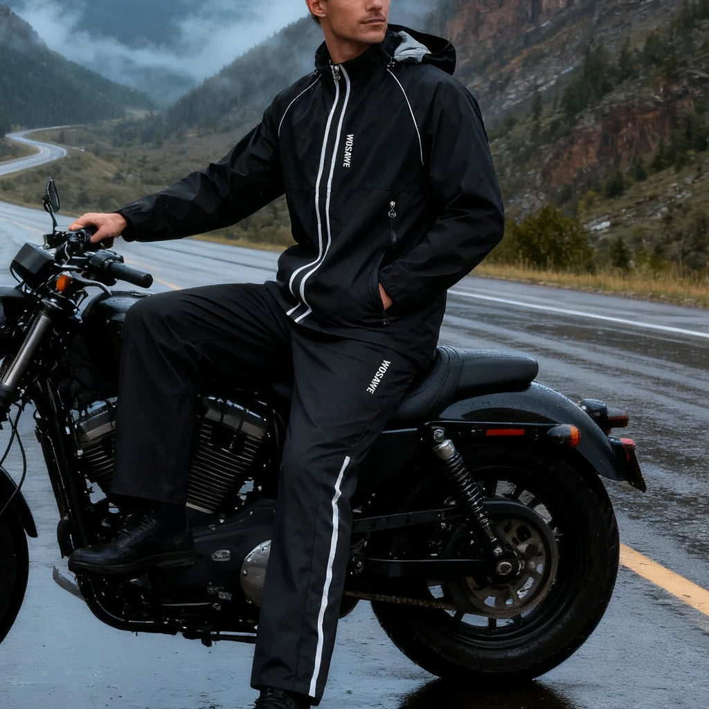 Tuta antipioggia moto Tour 10K, giacca e pantaloni neri – Foto prodotto 2