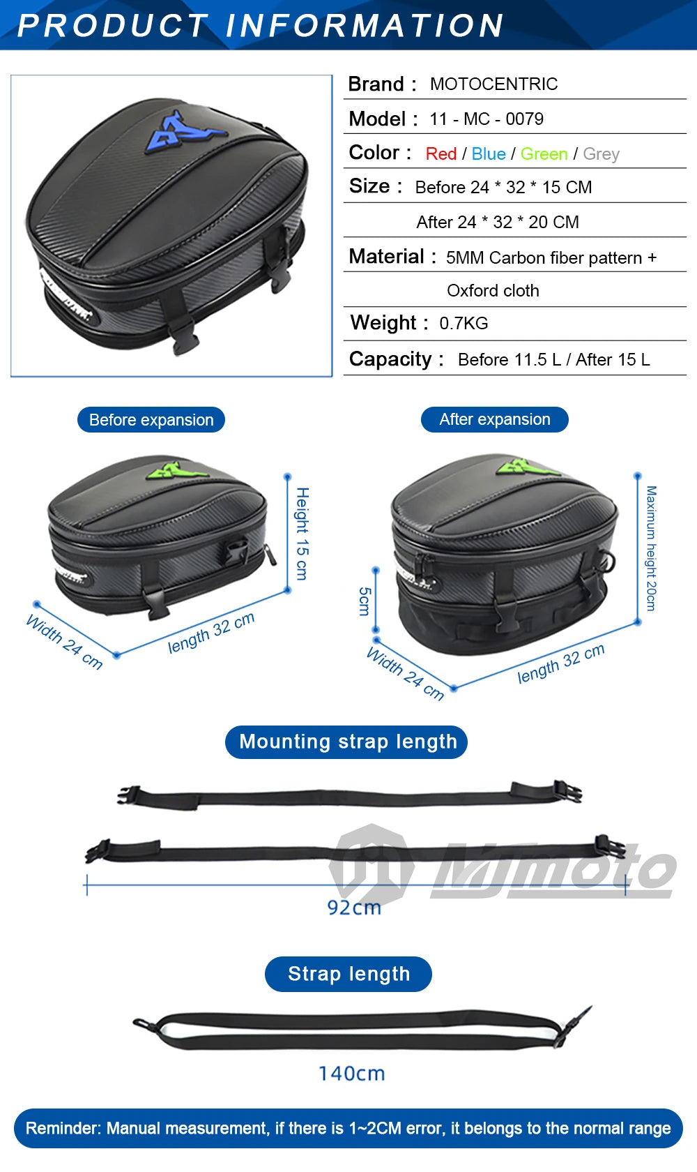 Universal Expandable Water-Resistant Motorcycle Tail Bag & Backpack
