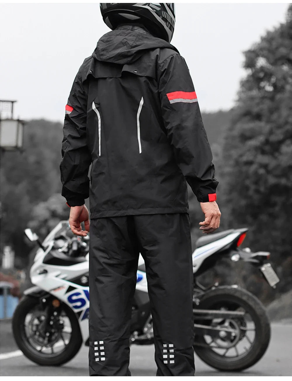 Modular Motorcycle Rain Suit, jacket with detachable hood and pants – product photo 10