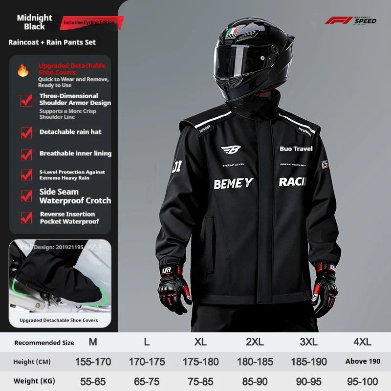 Storm Pro Motorcycle Rain Suit, jacket and pants – Dark Night Black colour variant
