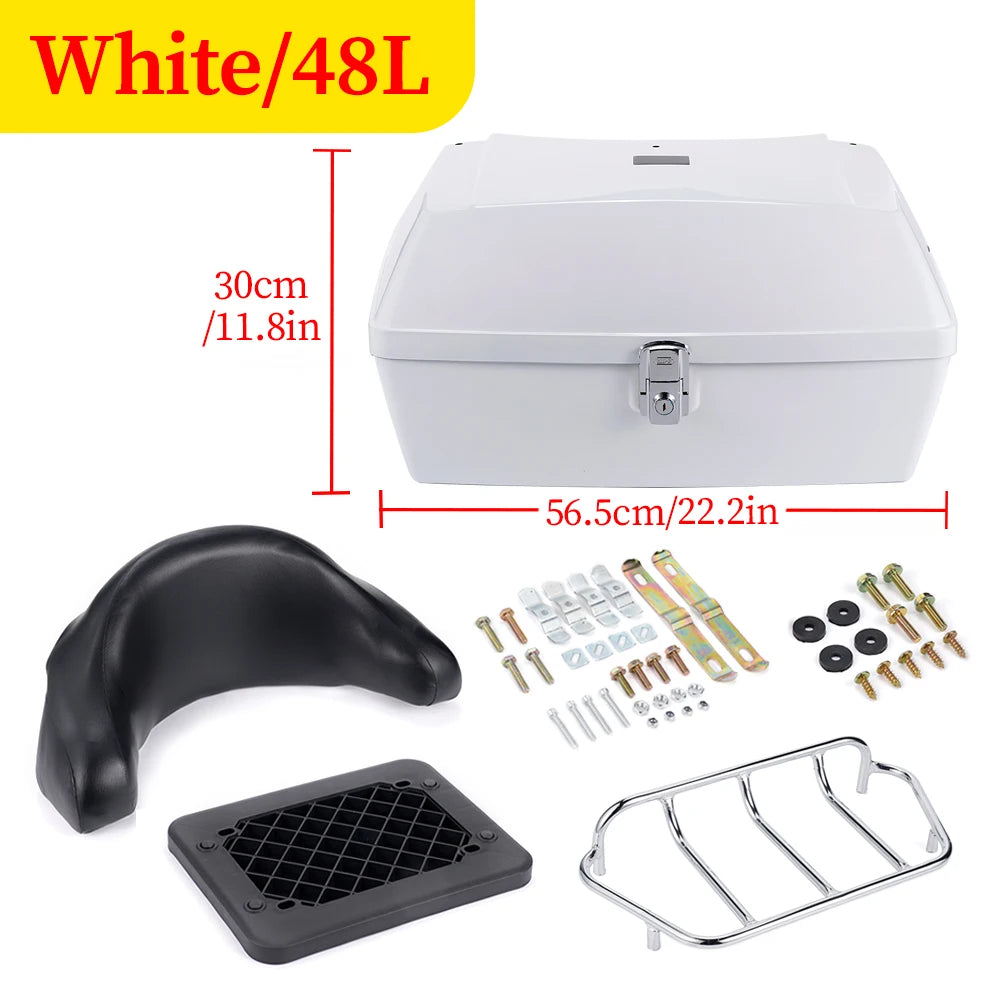 Universal 48L Motorcycle Top Case with Backrest and Top Rack