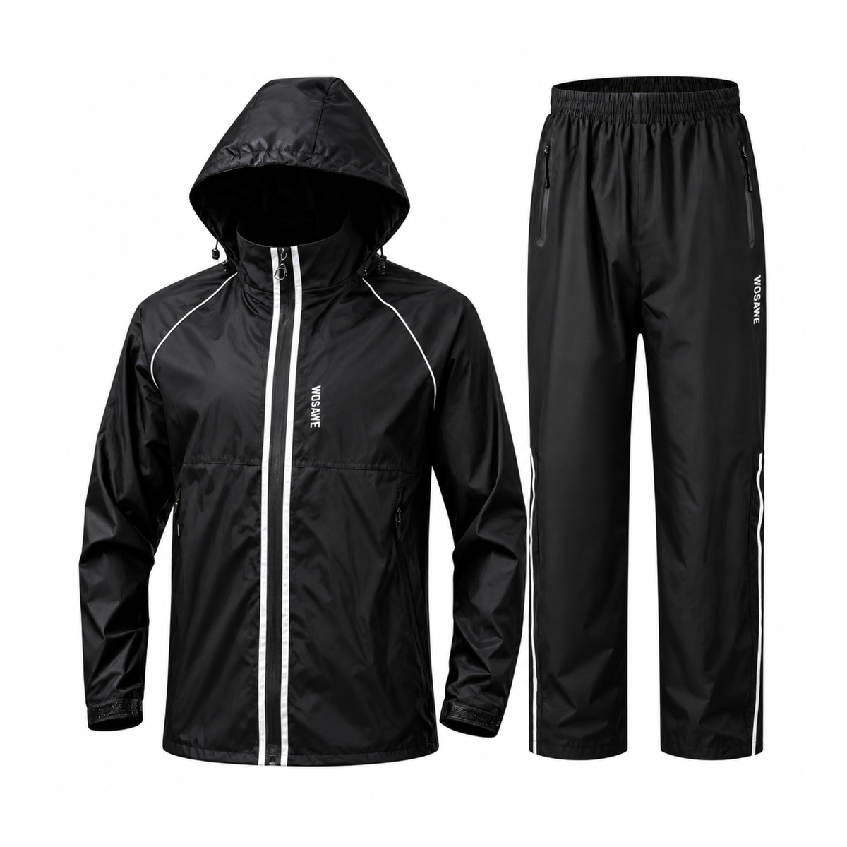 Tour 10K Motorcycle Rain Suit, black jacket and pants – main image
